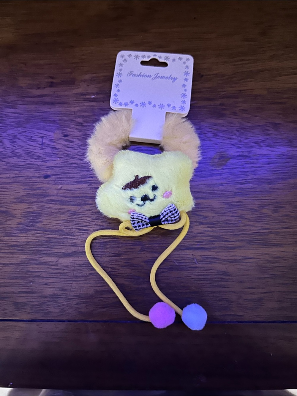 Plush Yellow Bunny Ear Hair Tie with Pom Pom Accents